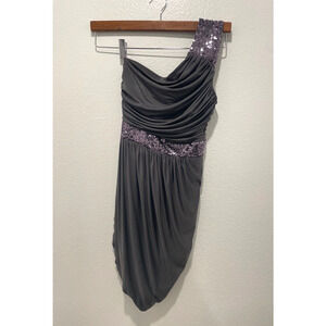 Vintage B. Darlin Juniors Dress Size 1/2 Gray One Shoulder Sequin Party Club Y2K
